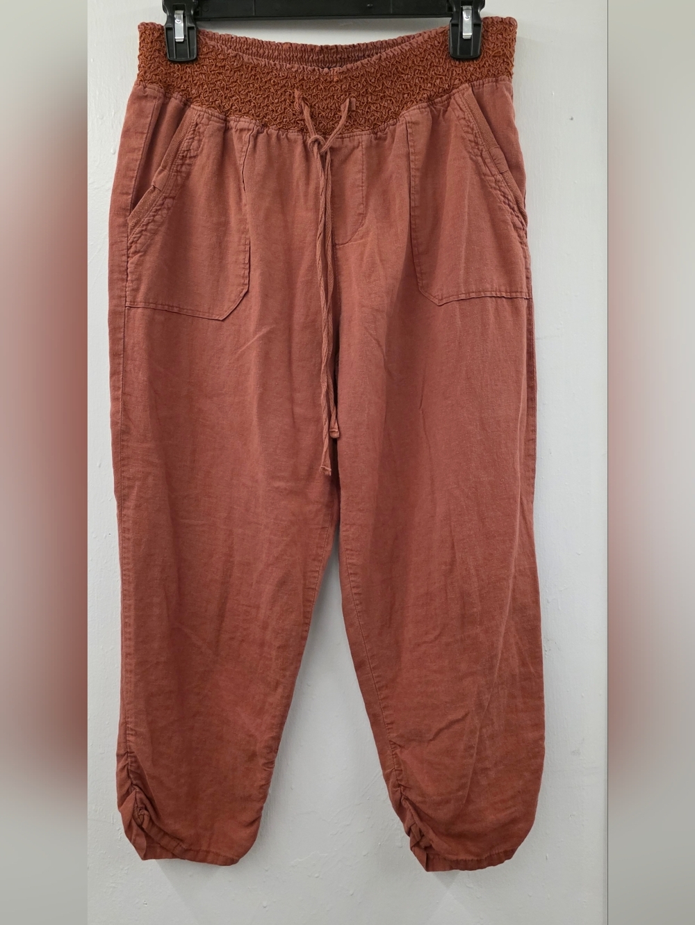 Rewash Rust Linen Blend Smocked Waist Capri Pants Size Medium